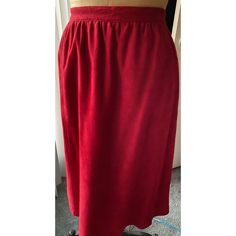 VTG Evan Picone Red Suede Leather Midi Knee Length Skirt Size 8